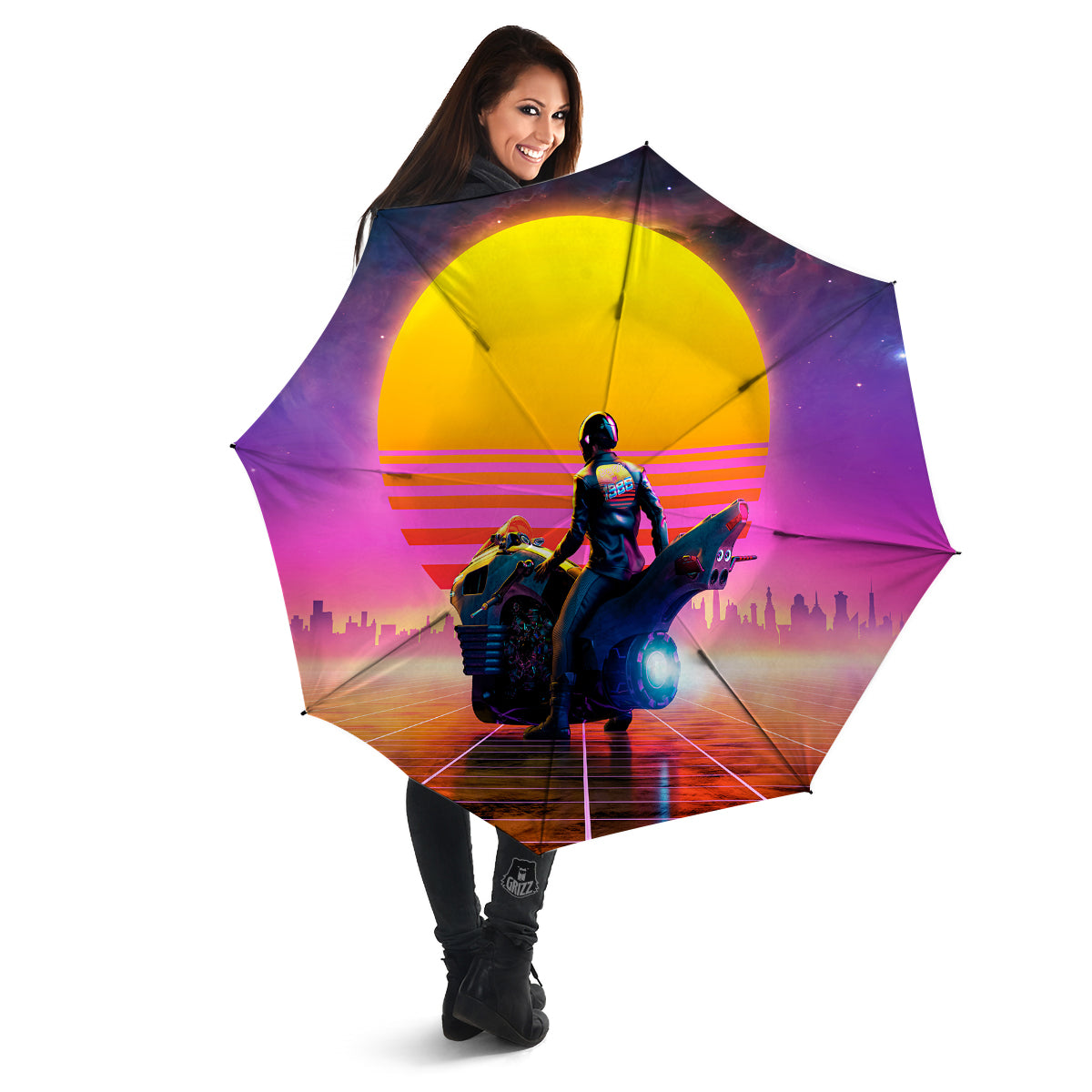 Cyberpunk Biker Print Umbrella-grizzshop