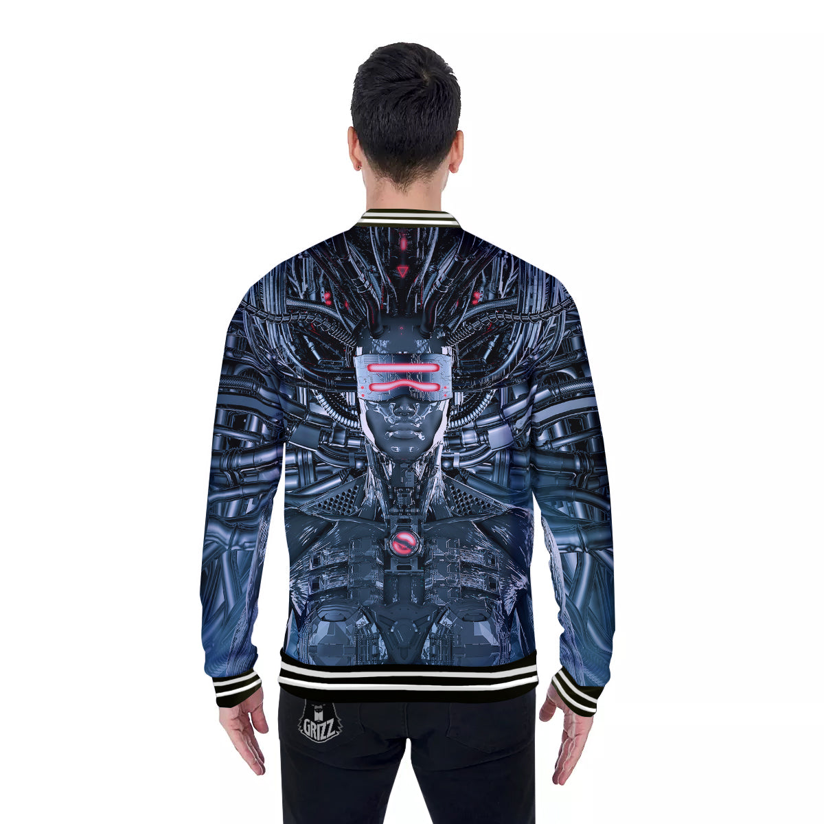 Cyborg Cyberpunk Print Baseball Jacket-grizzshop