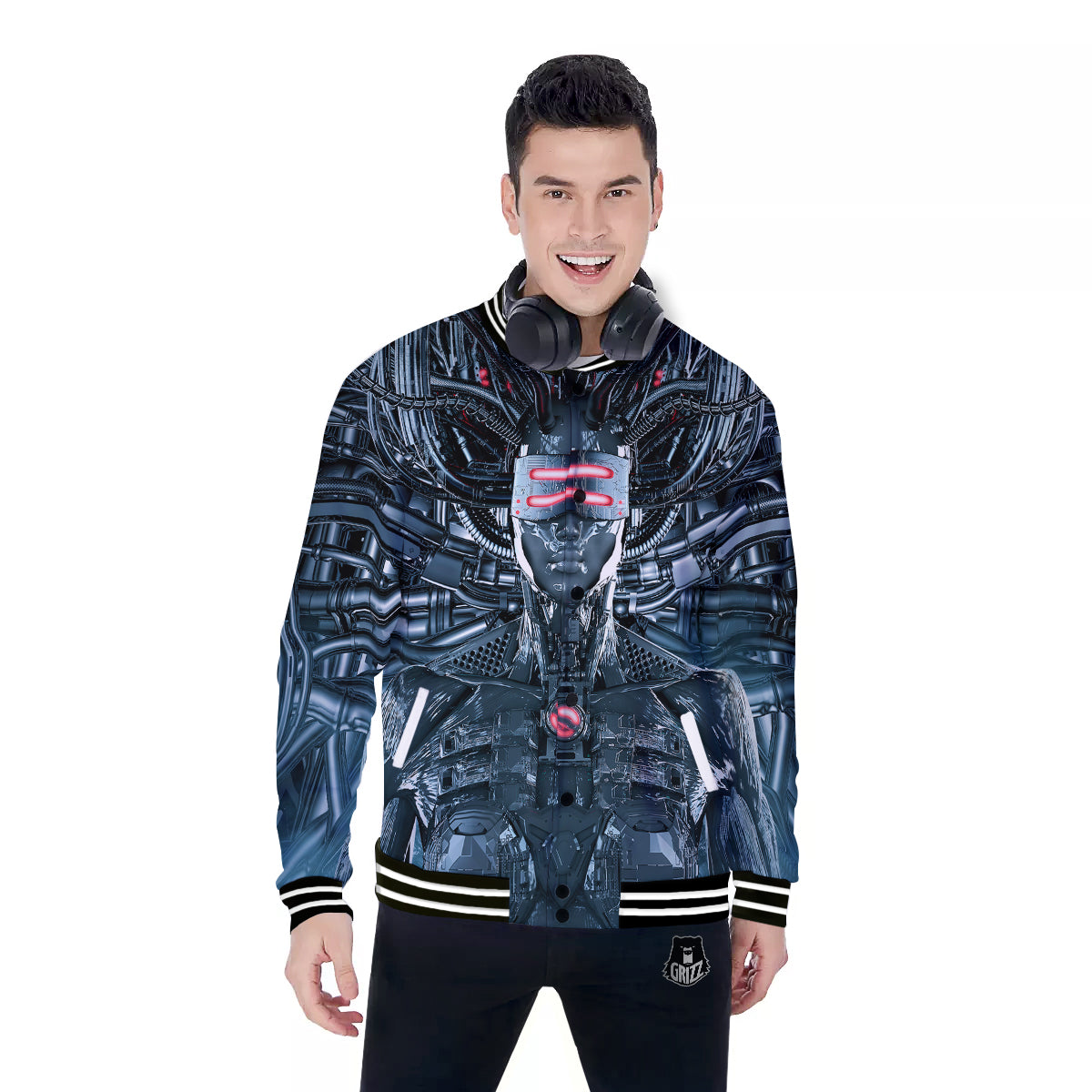 Cyborg Cyberpunk Print Baseball Jacket-grizzshop