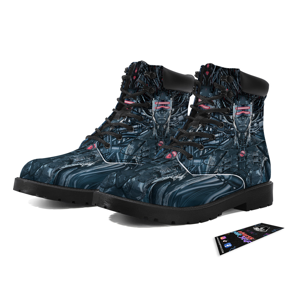 Cyborg Cyberpunk Print Boots-grizzshop