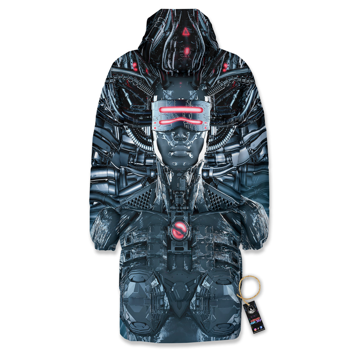 Cyborg Cyberpunk Print Long Down Jacket-grizzshop