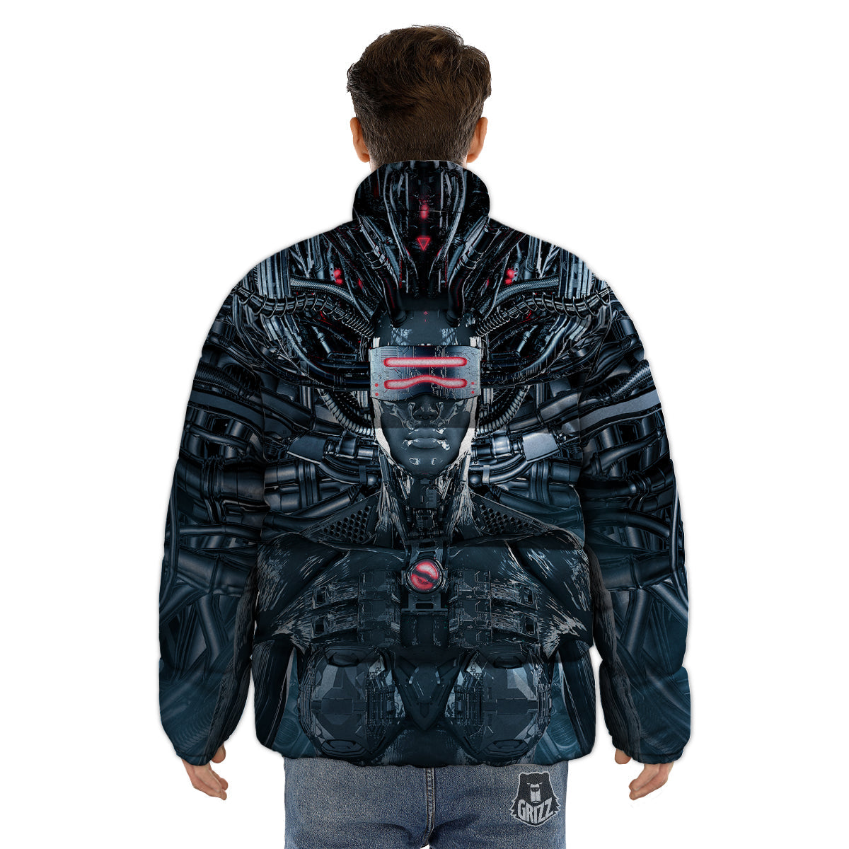 Cyborg Cyberpunk Print Puffer Jacket-grizzshop