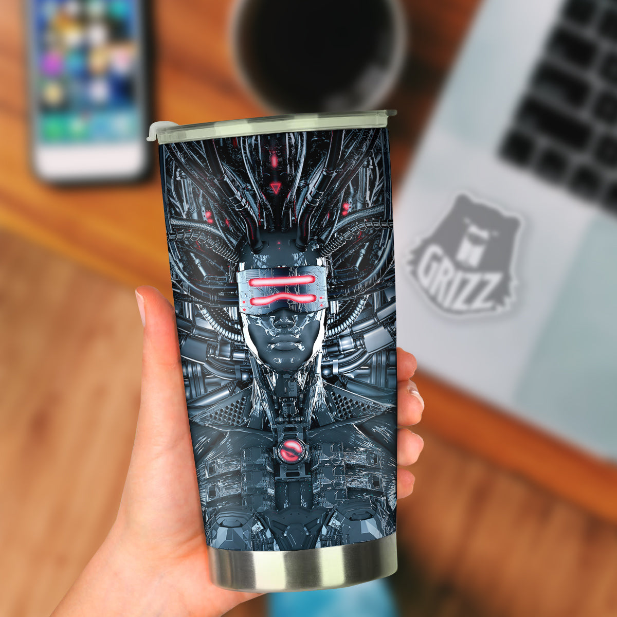 Cyborg Cyberpunk Print Tumbler-grizzshop