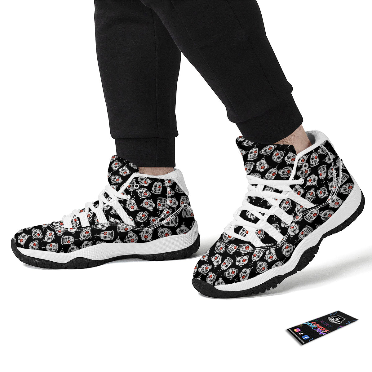 Cyborg Robot Print Pattern White Bball Shoes-grizzshop