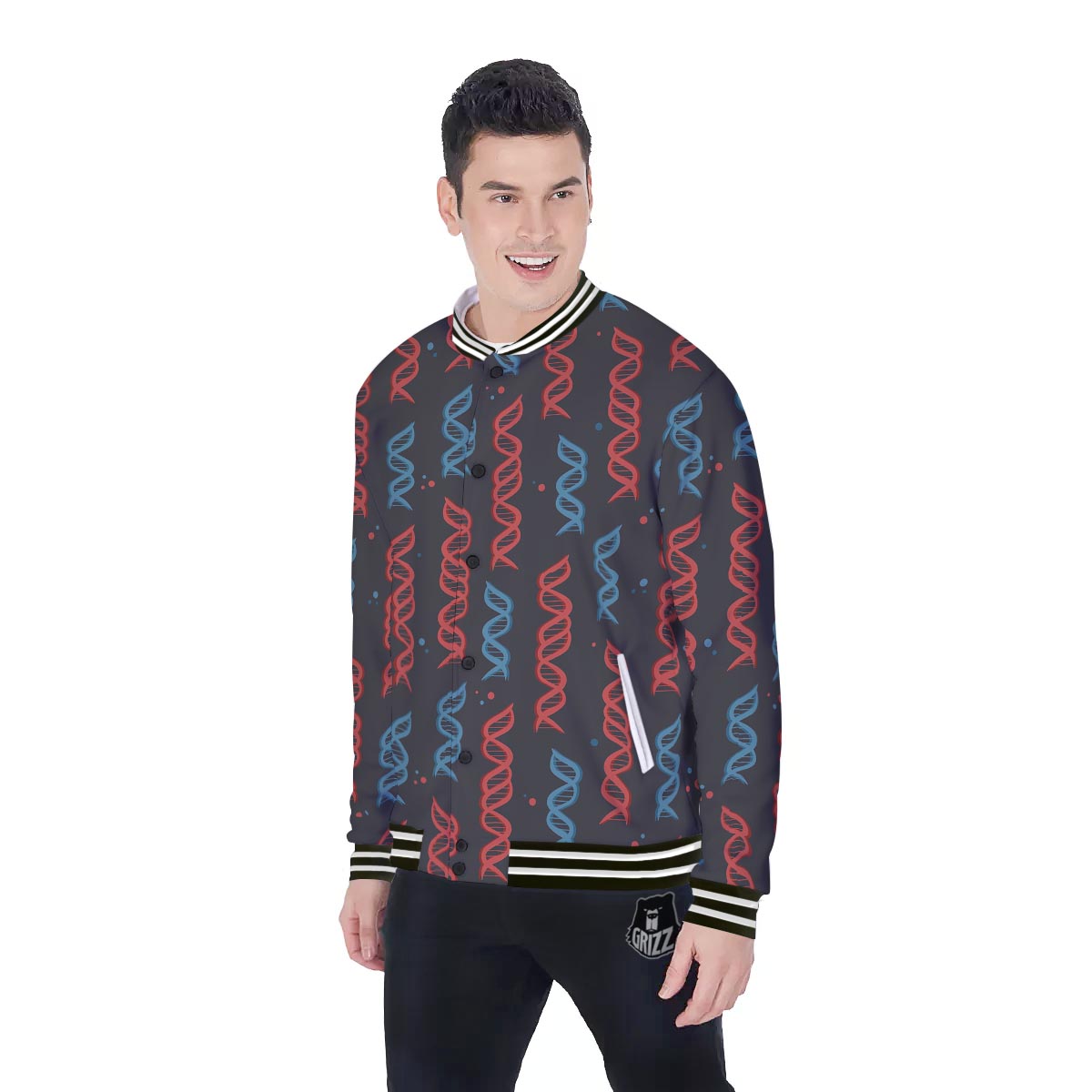 DNA Blue And Red Print Pattern Baseball Jacket-grizzshop