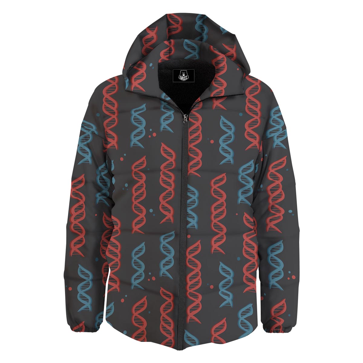 DNA Blue And Red Print Pattern Down Jacket-grizzshop