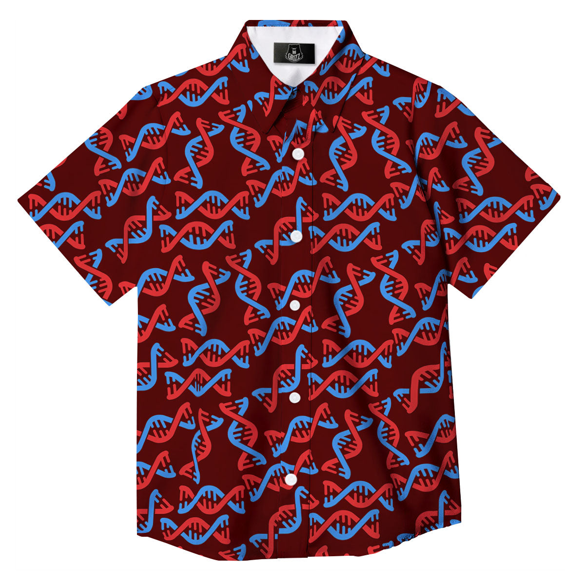 DNA Helix Print Pattern Button Up Shirt-grizzshop