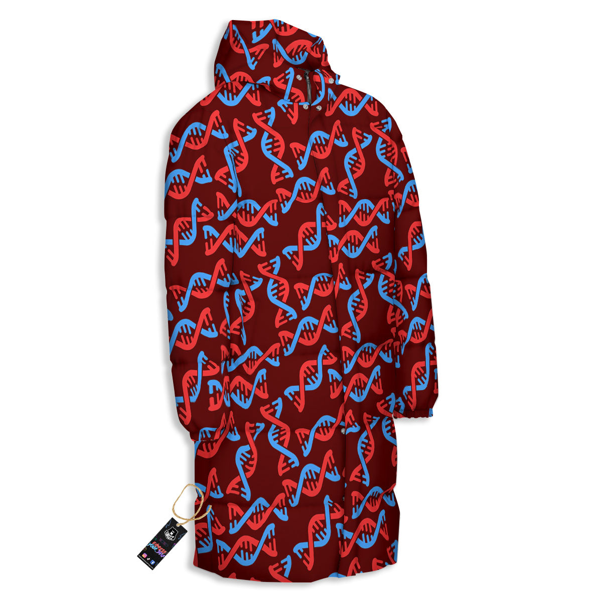 DNA Helix Print Pattern Long Down Jacket-grizzshop