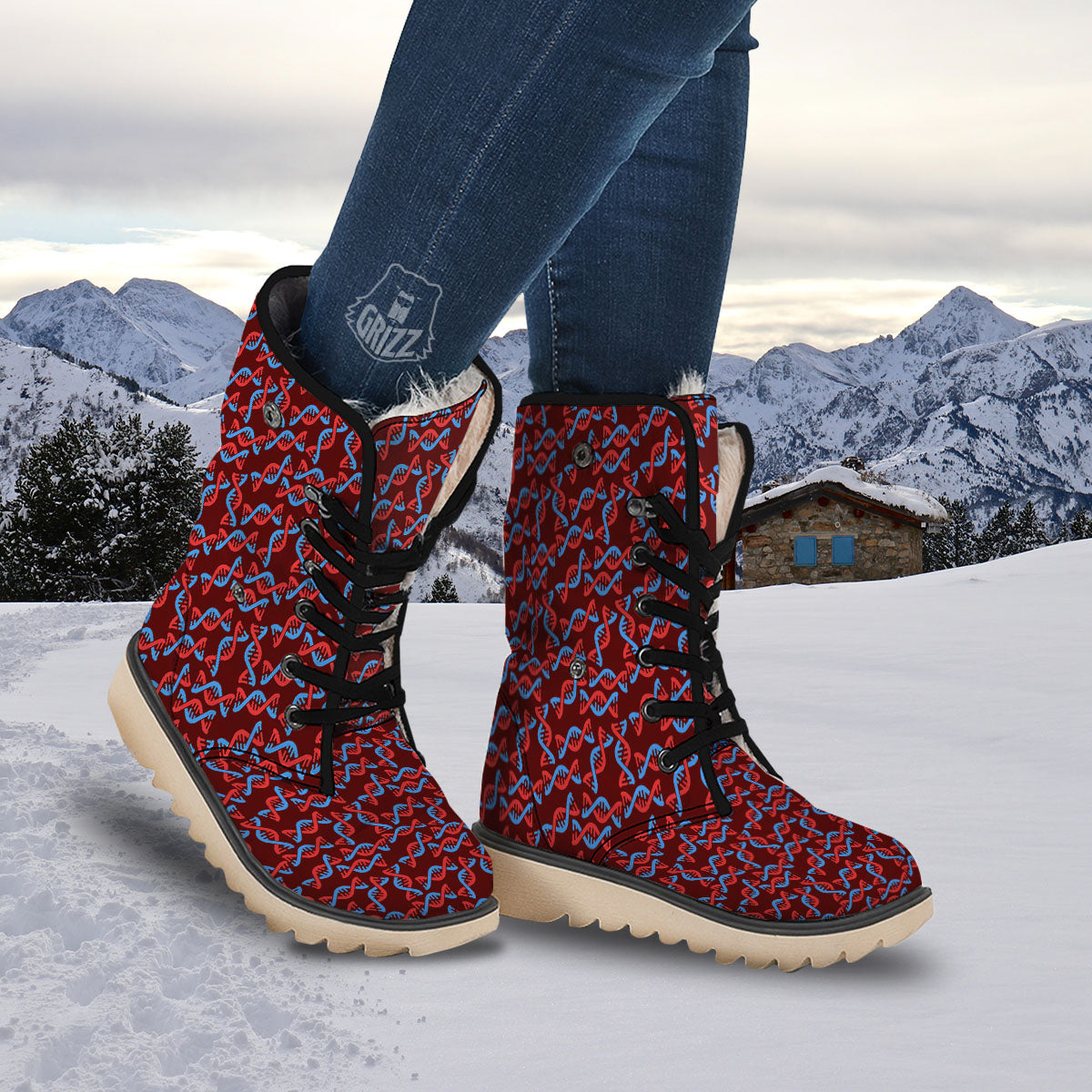 DNA Helix Print Pattern Snow Boots-grizzshop