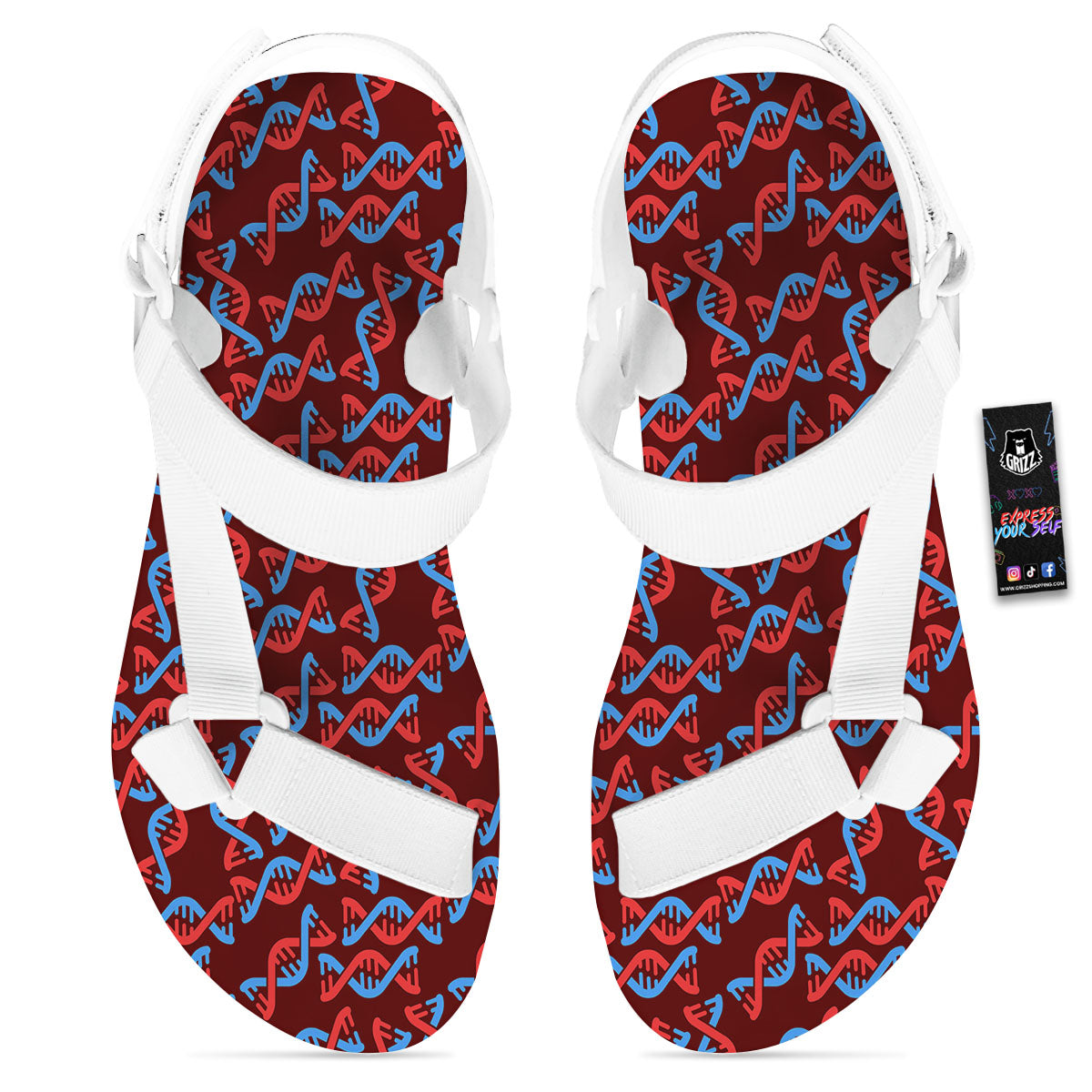 DNA Helix Print Pattern White Open Toe Sandals-grizzshop