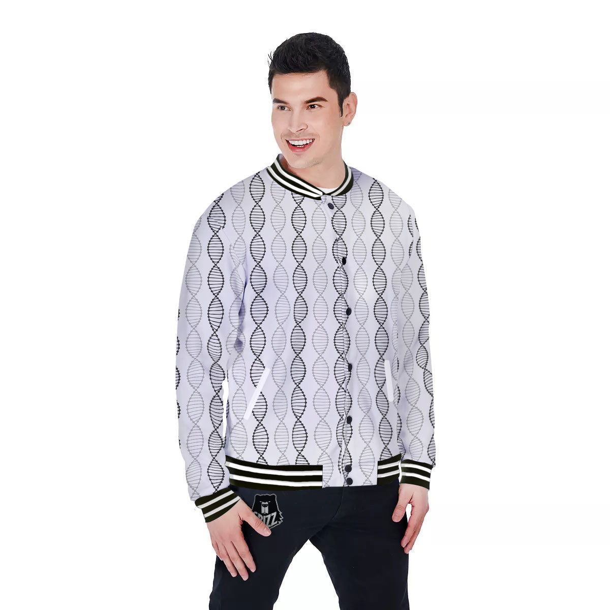 DNA Strands Print Pattern Baseball Jacket-grizzshop