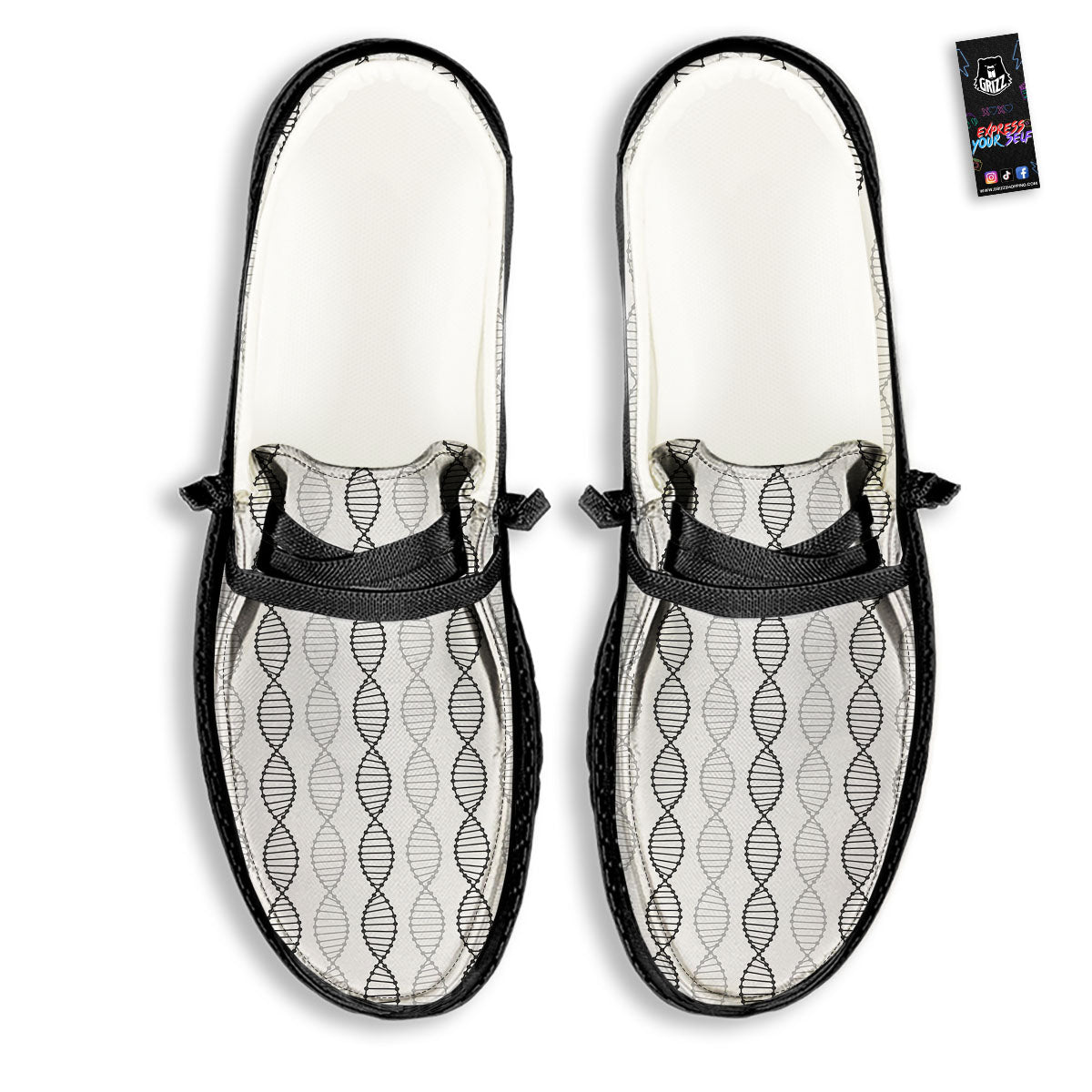 DNA Strands Print Pattern Black Loafers-grizzshop