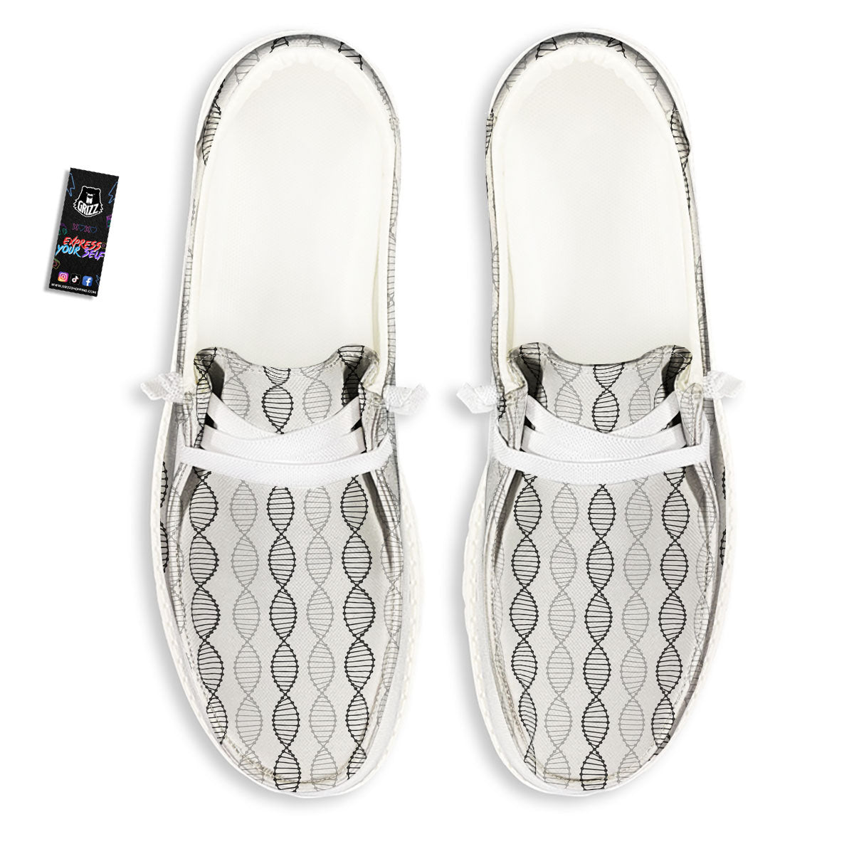 DNA Strands Print Pattern White Loafers-grizzshop
