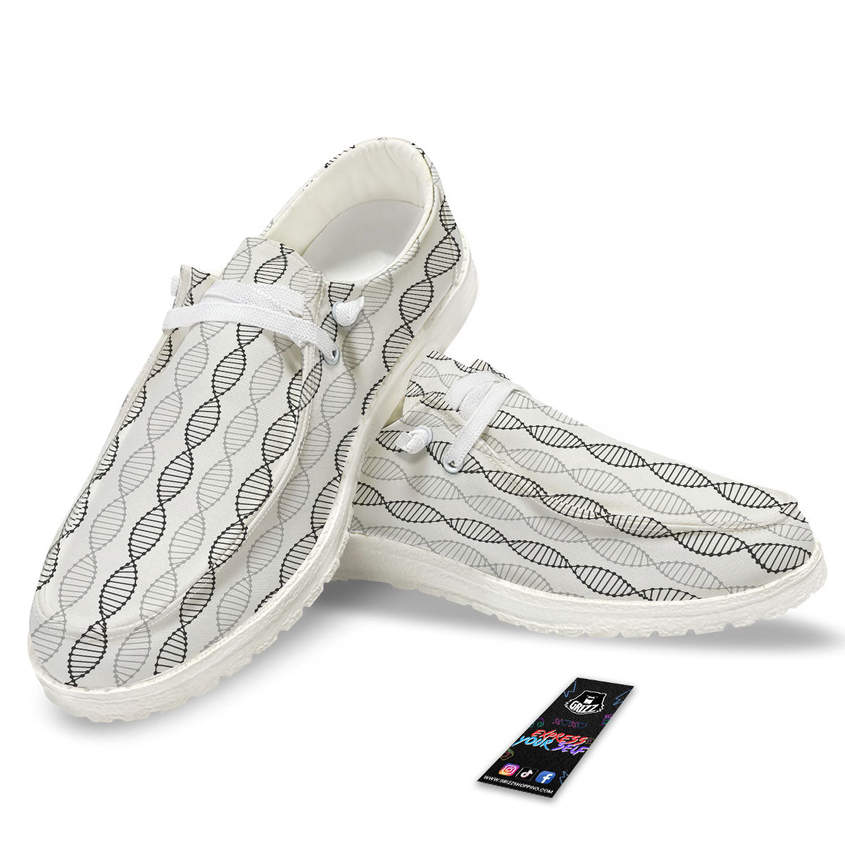 DNA Strands Print Pattern White Loafers-grizzshop