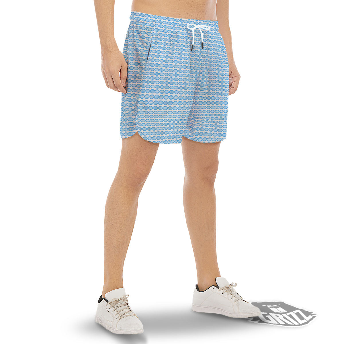 DNA White And Blue Print Pattern Men's Gym Shorts-grizzshop