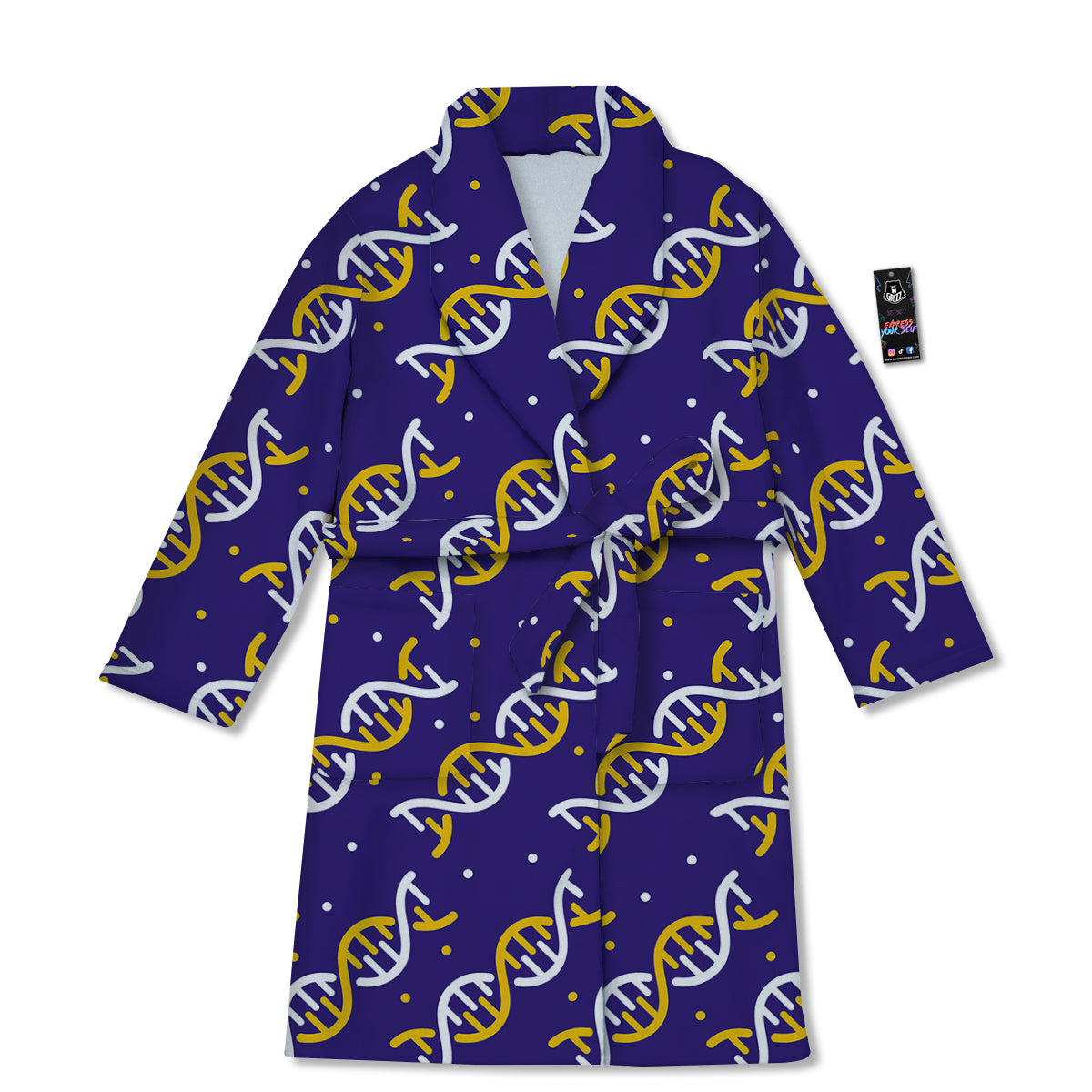 DNA Yellow And White Print Pattern Bathrobe-grizzshop