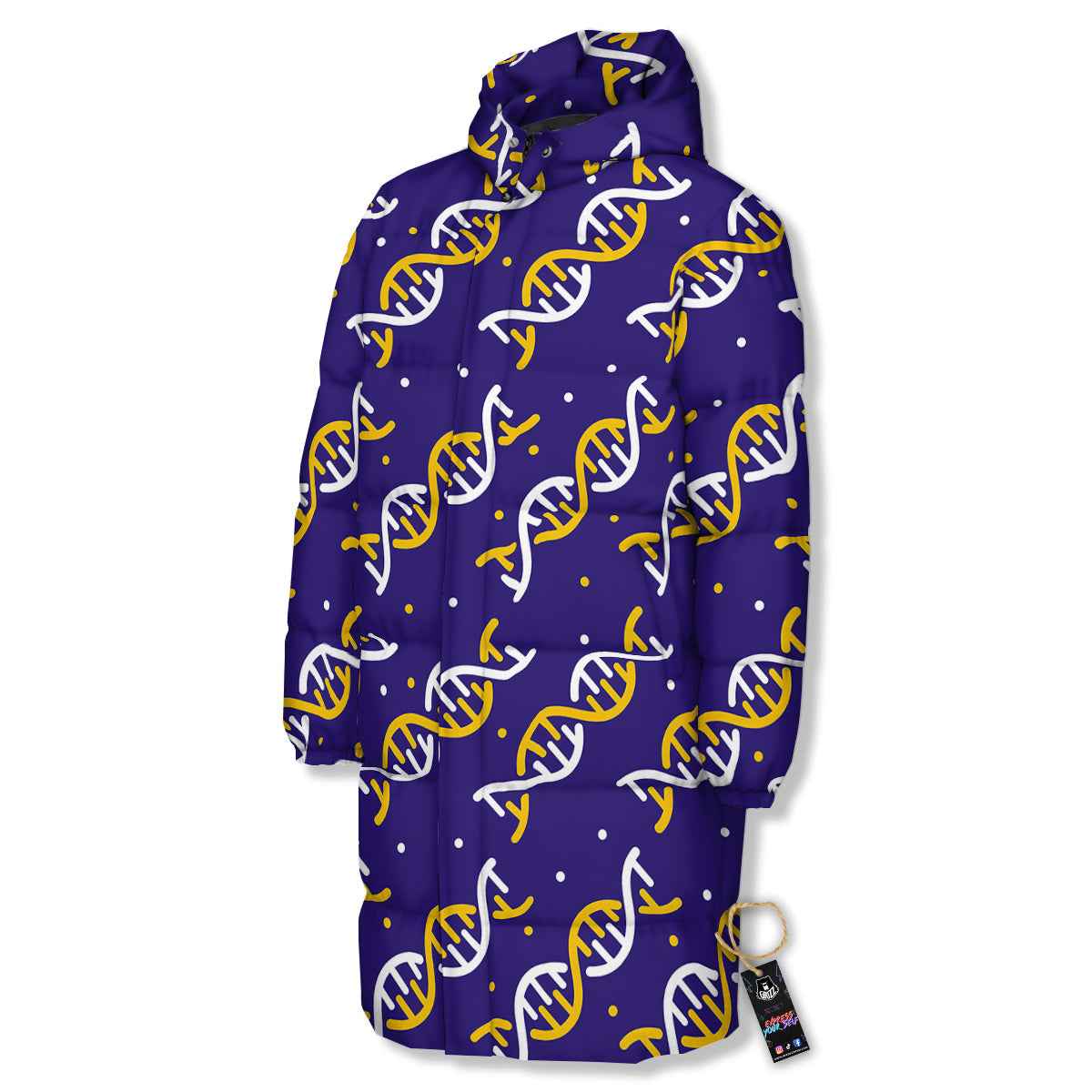 DNA Yellow And White Print Pattern Long Down Jacket-grizzshop