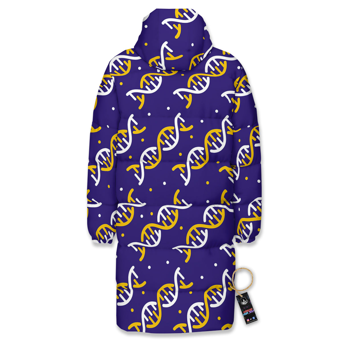 DNA Yellow And White Print Pattern Long Down Jacket-grizzshop