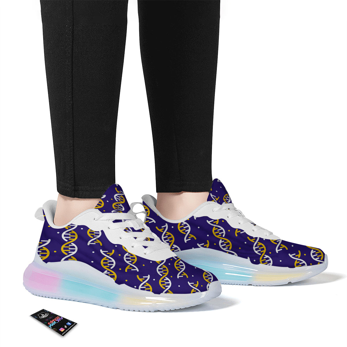 DNA Yellow And White Print Pattern Running Sneakers-grizzshop