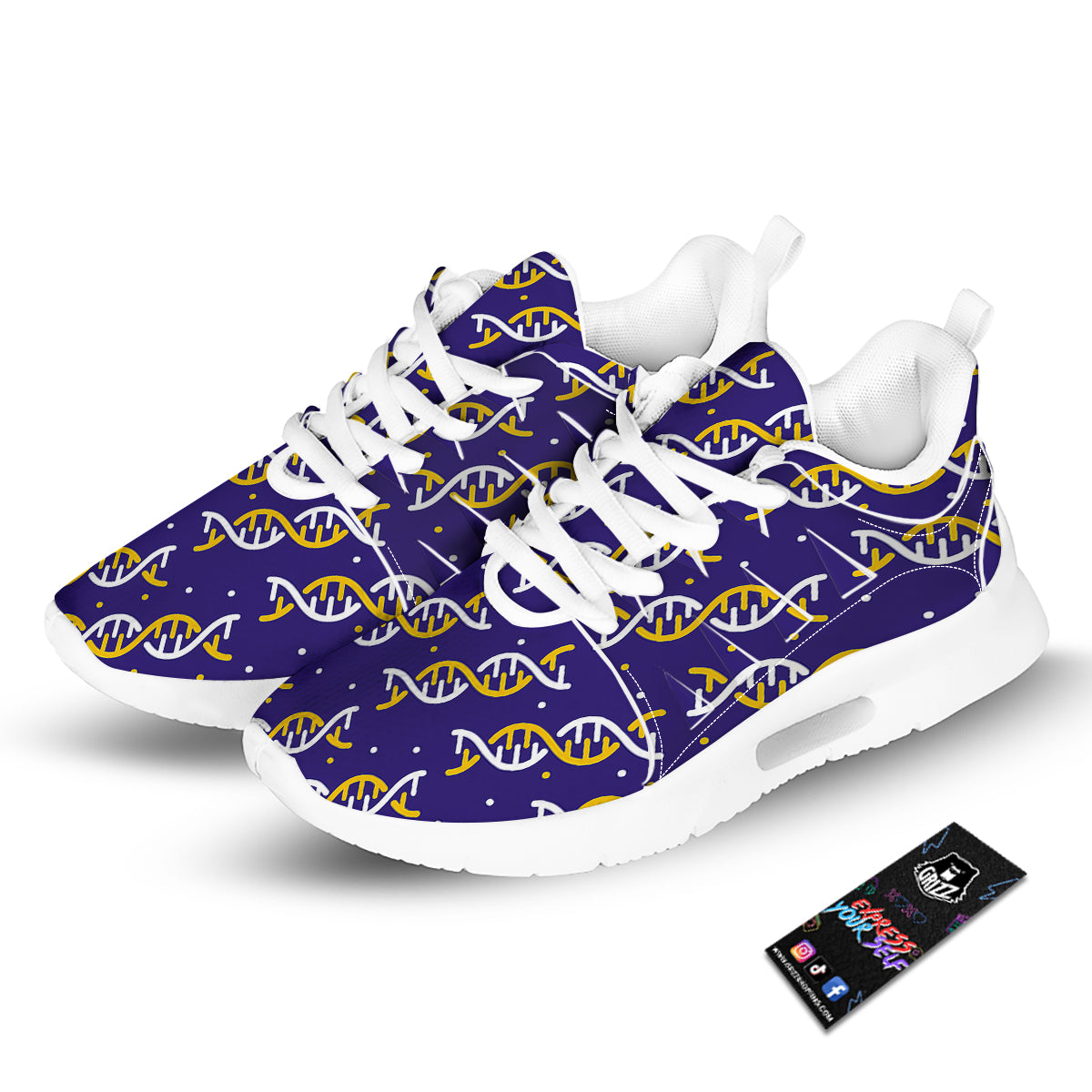 DNA Yellow And White Print Pattern Tennis Shoes-grizzshop