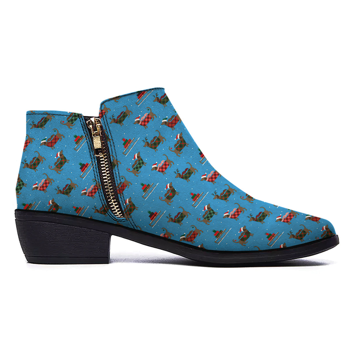 Dachshund Christmas Santa Print Ankle Boots-grizzshop