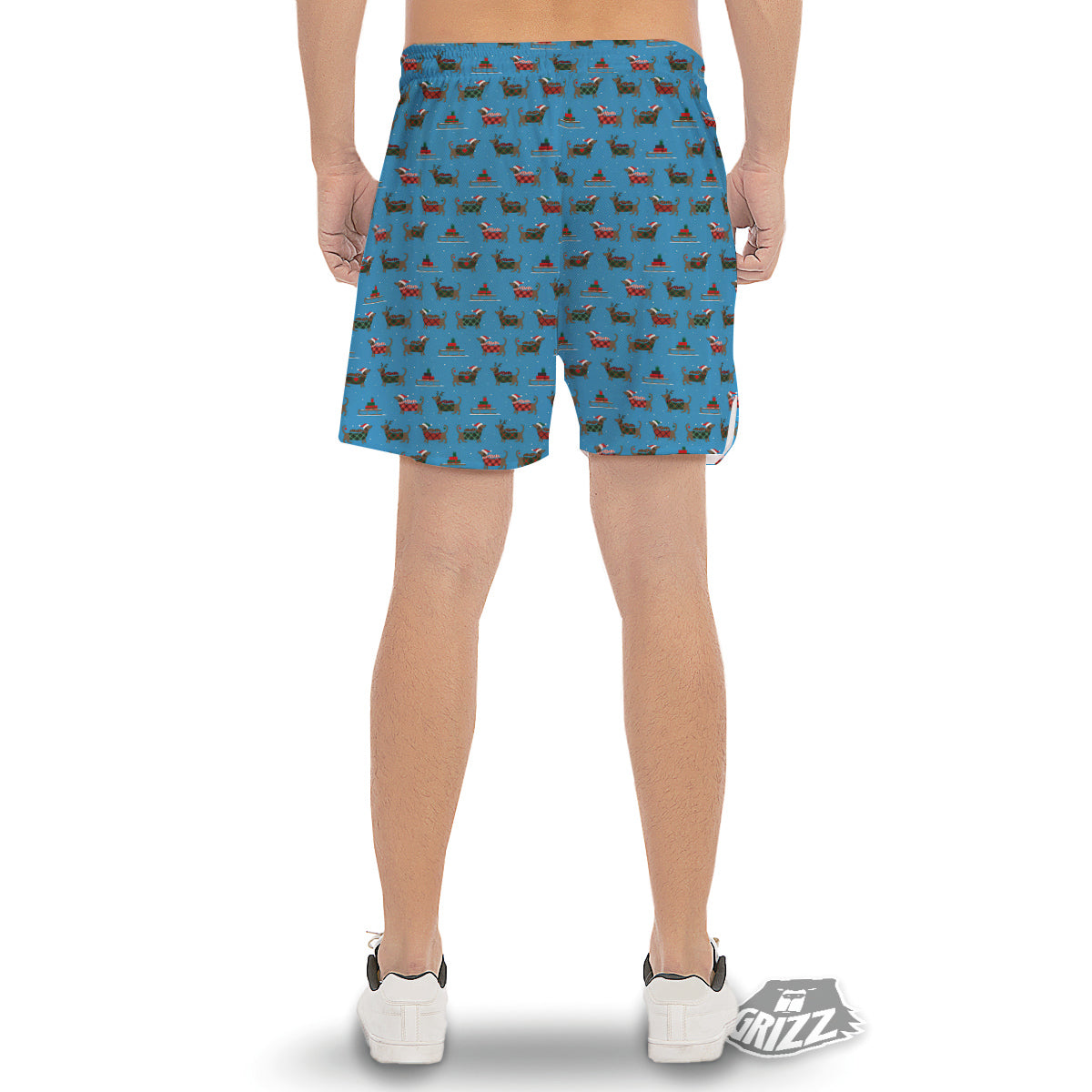 Dachshund Christmas Santa Print Men's Gym Shorts-grizzshop