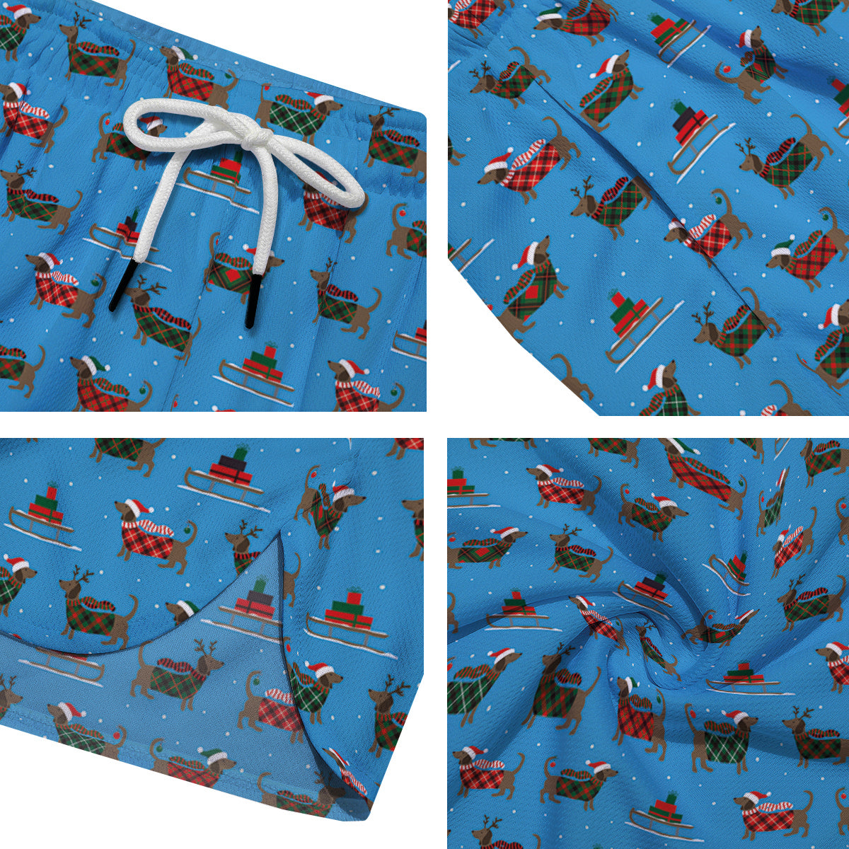 Dachshund Christmas Santa Print Men's Running Shorts-grizzshop