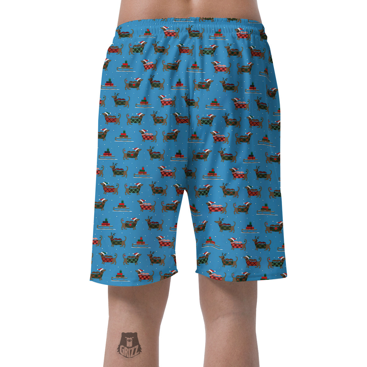 Dachshund Christmas Santa Print Men's Shorts-grizzshop