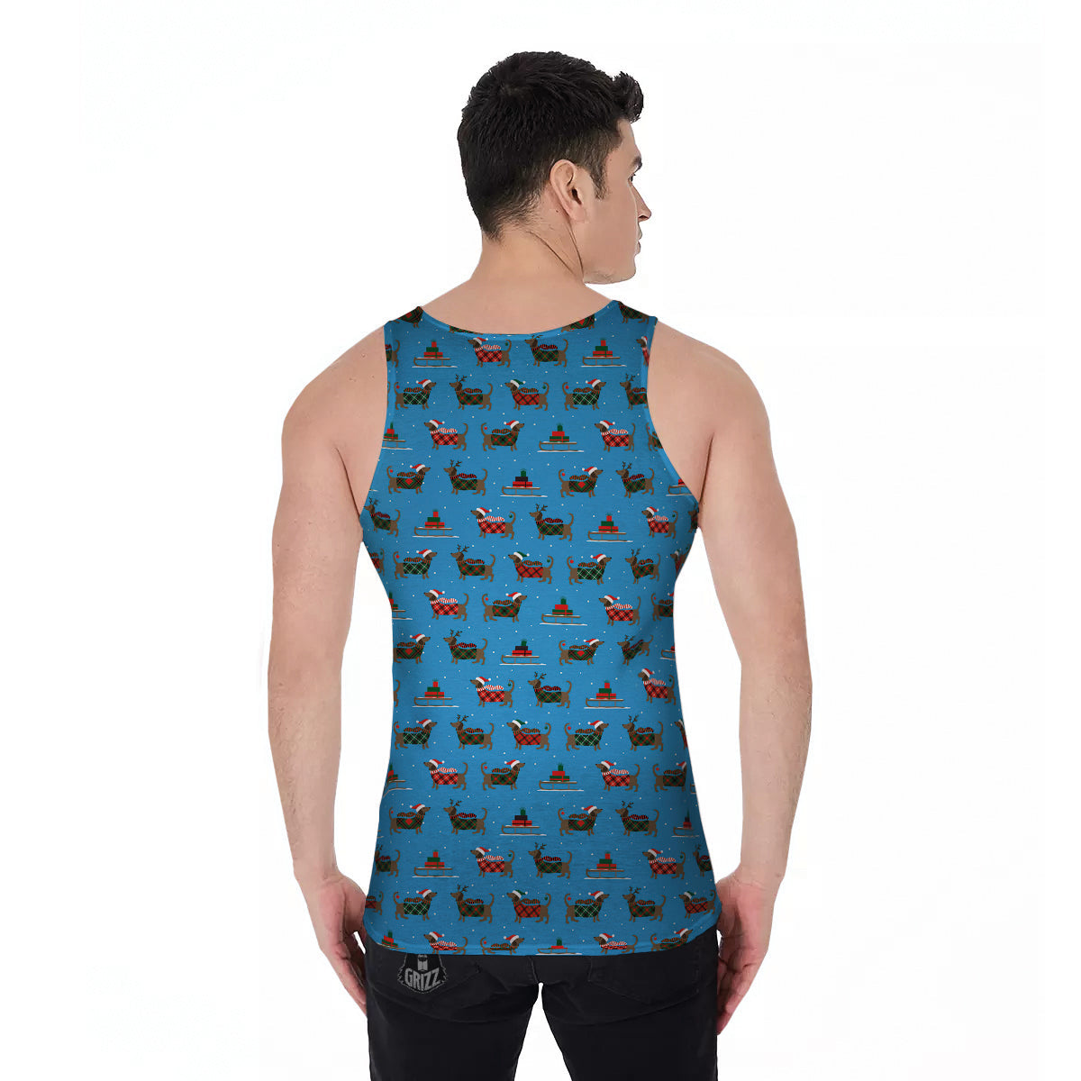 Dachshund Christmas Santa Print Men's Tank Top-grizzshop