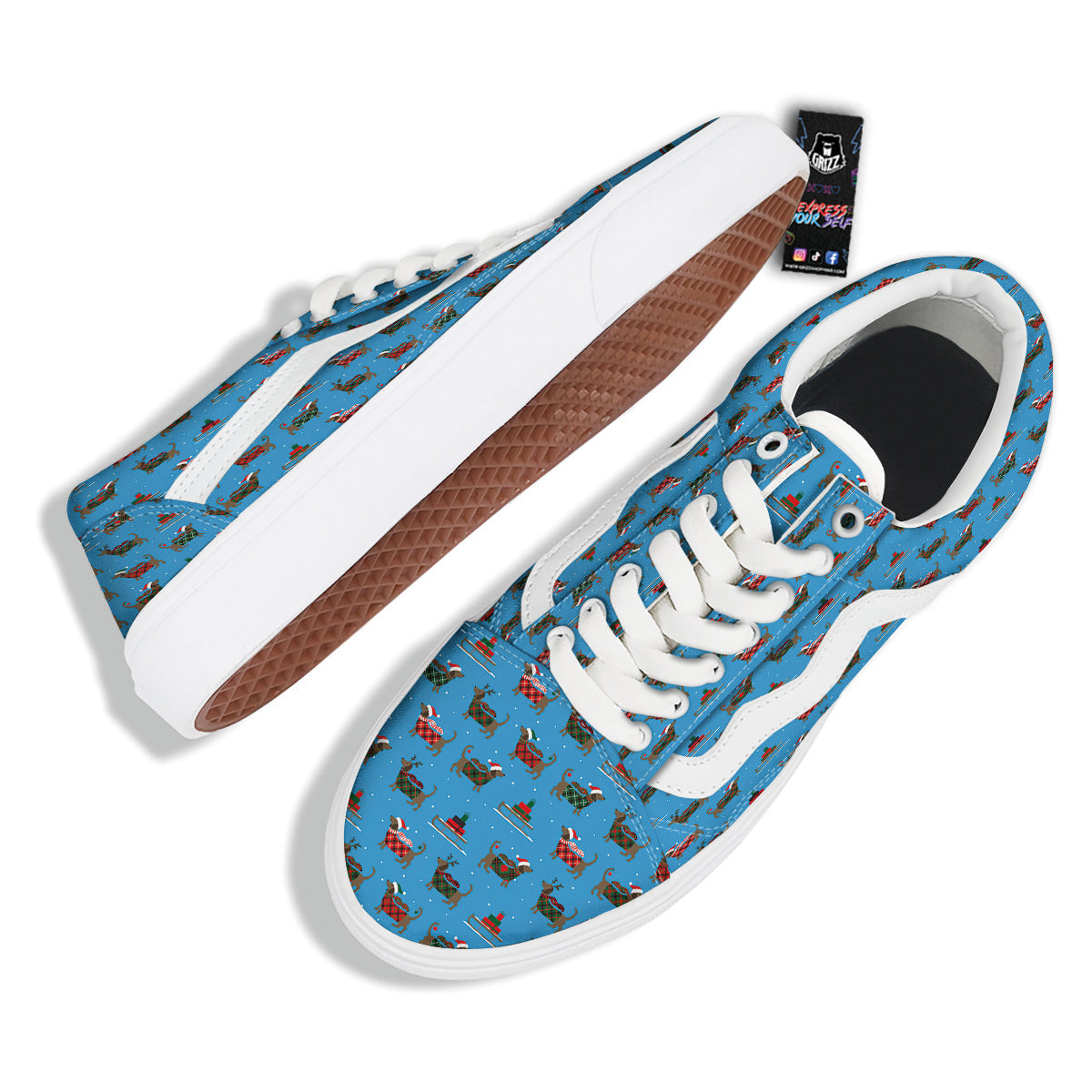 Dachshund Christmas Santa Print Skate Shoes-grizzshop