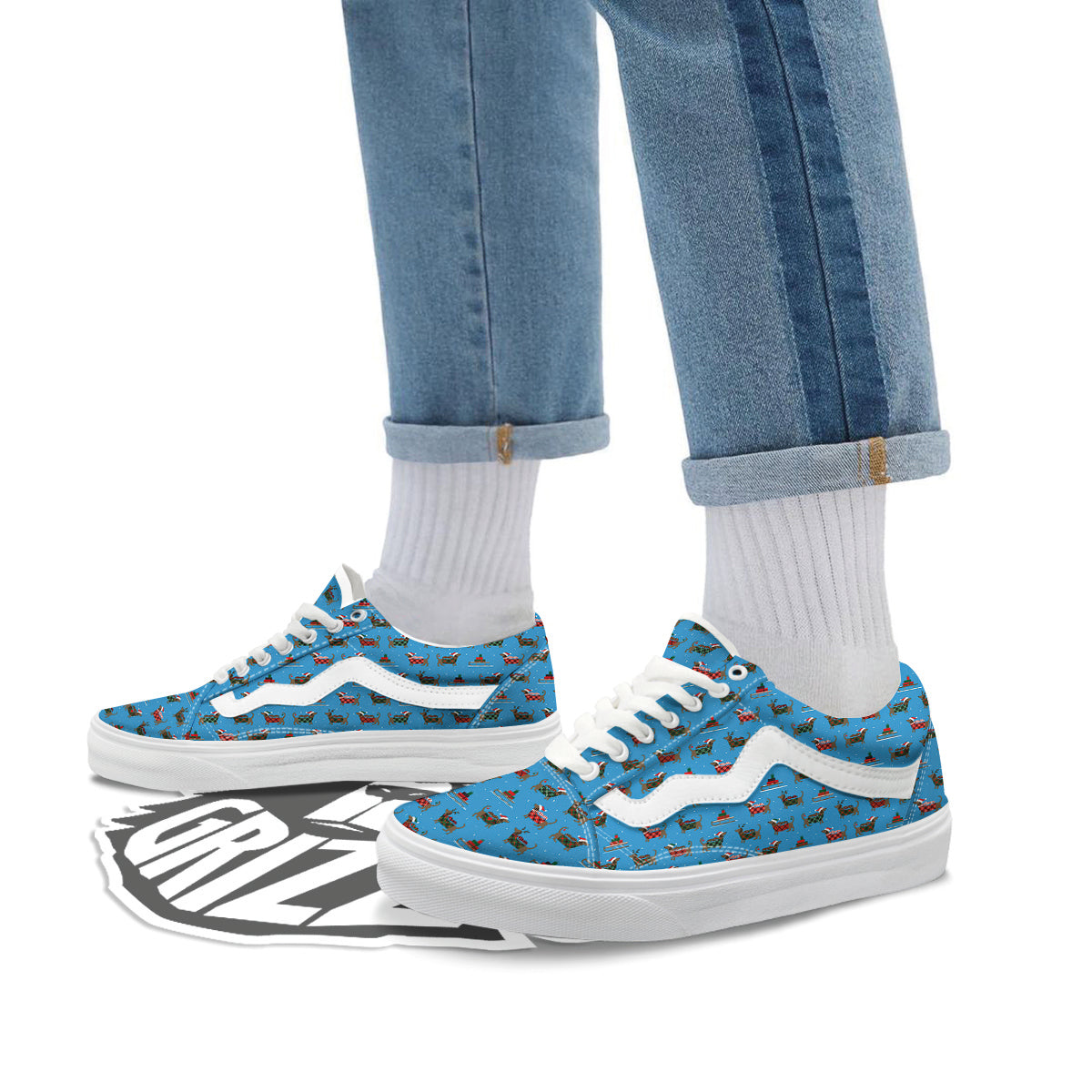 Dachshund Christmas Santa Print Skate Shoes-grizzshop