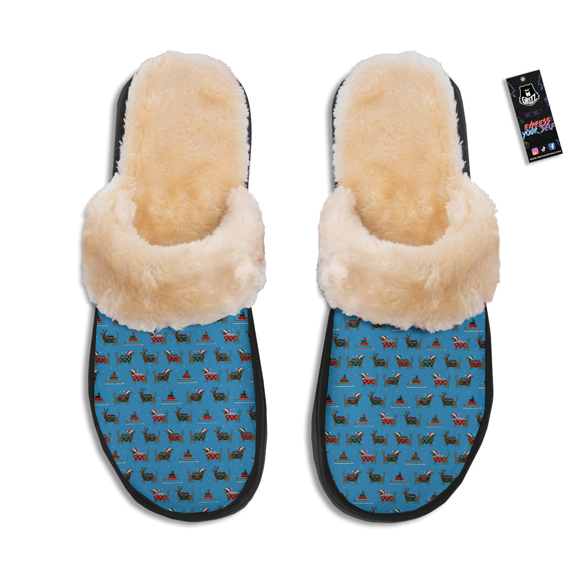 Dachshund Christmas Santa Print Slippers-grizzshop