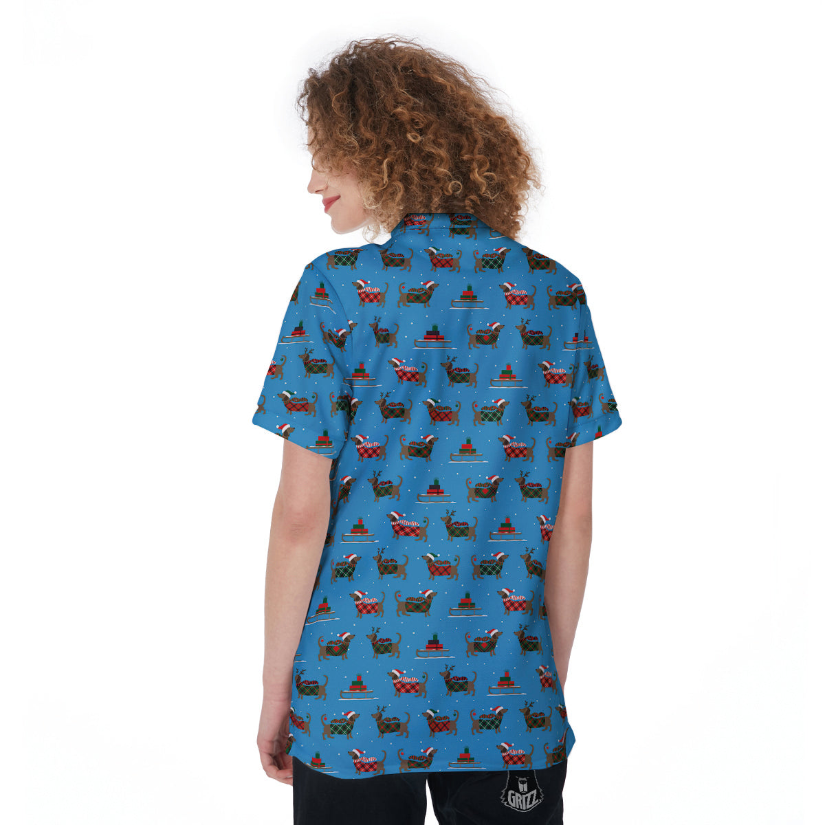 Dachshund Christmas Santa Print Women's Golf Shirts-grizzshop