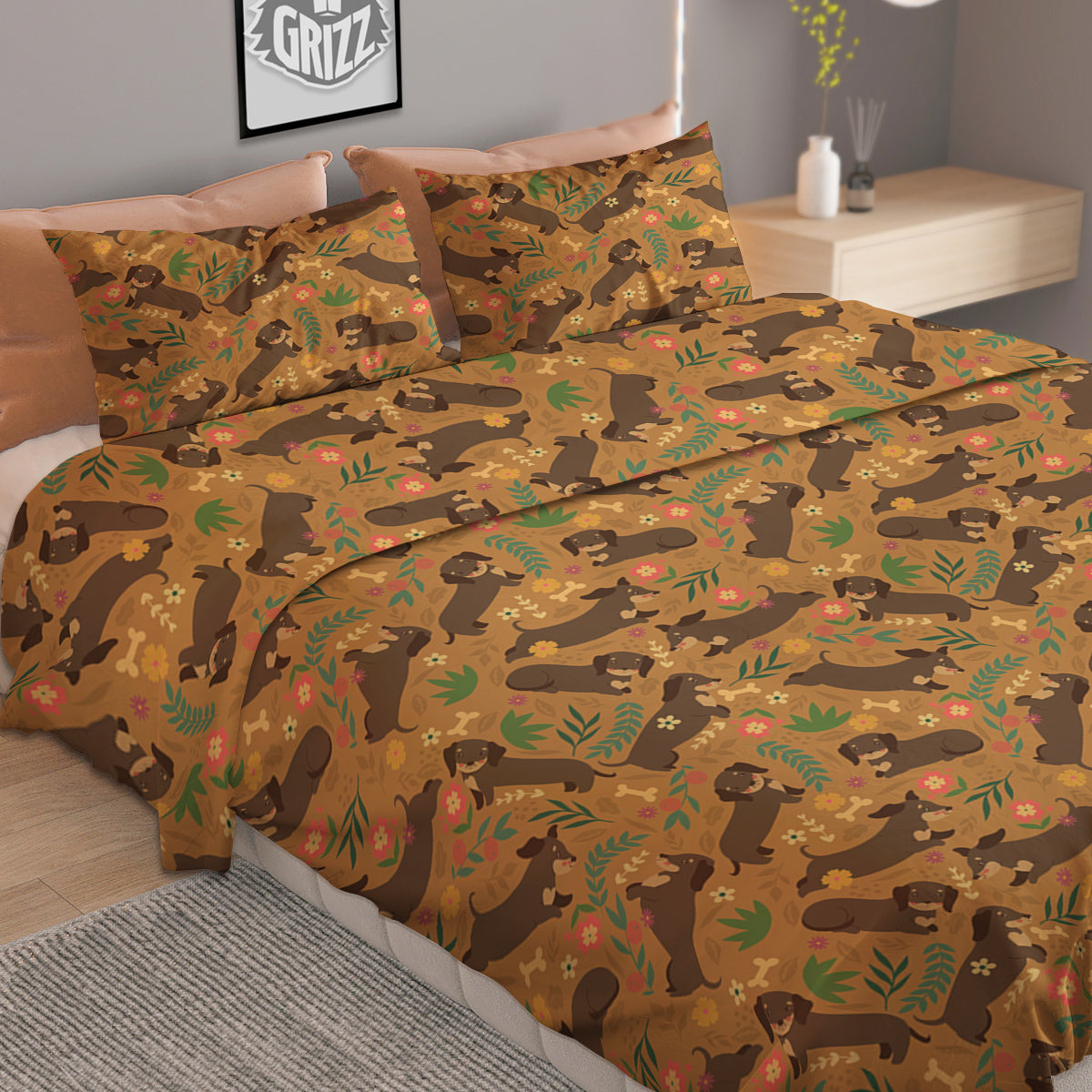 Dachshund Cute Print Pattern Duvet Cover Bedding Set