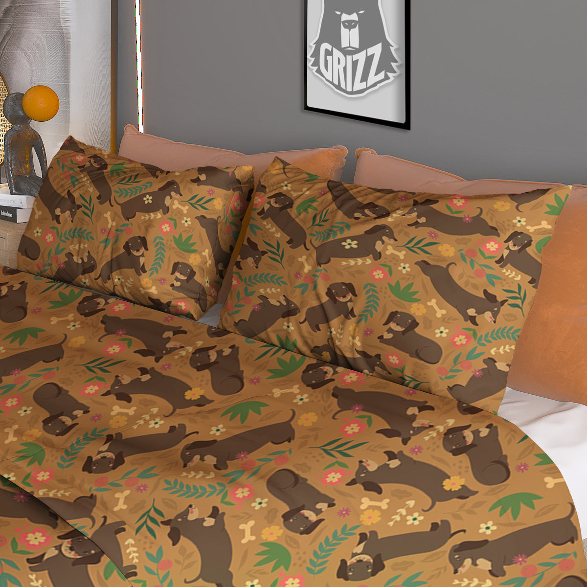 Dachshund Cute Print Pattern Duvet Cover Bedding Set