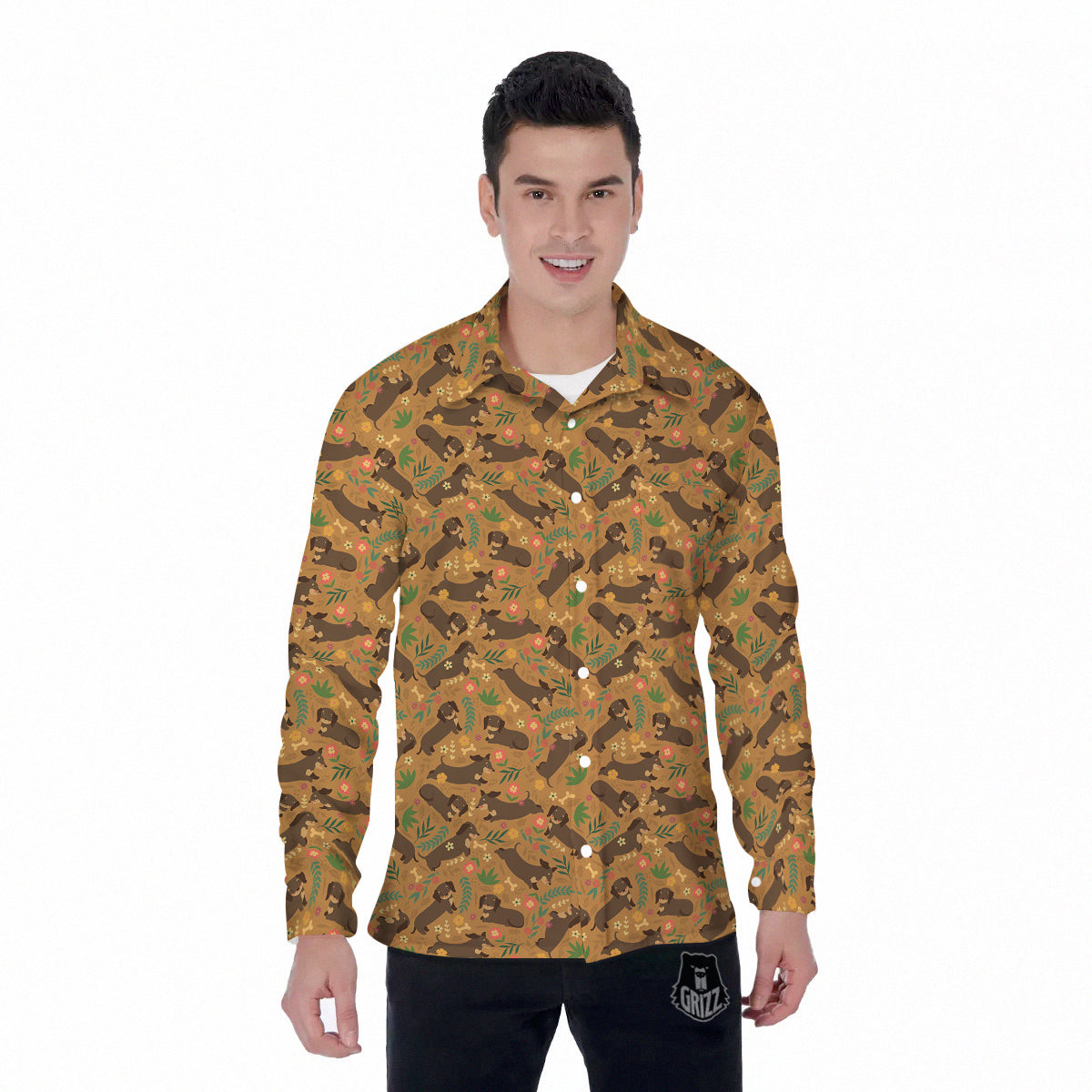 Dachshund Cute Print Pattern Men's Long Sleeve Shirts-grizzshop