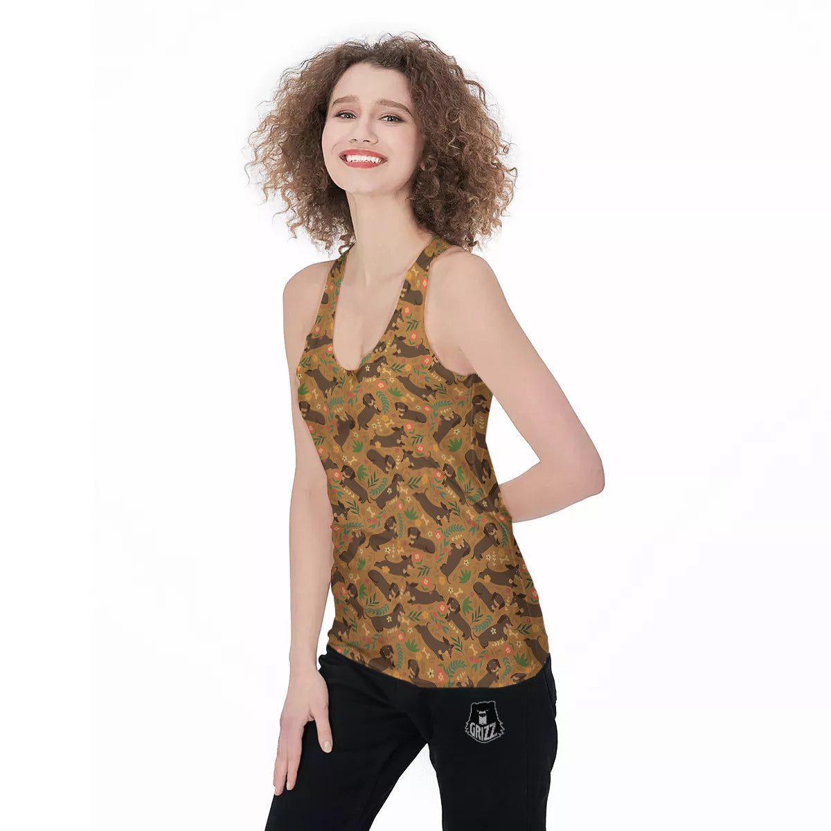 Dachshund Cute Print Pattern Women's Racerback Tank Top-grizzshop