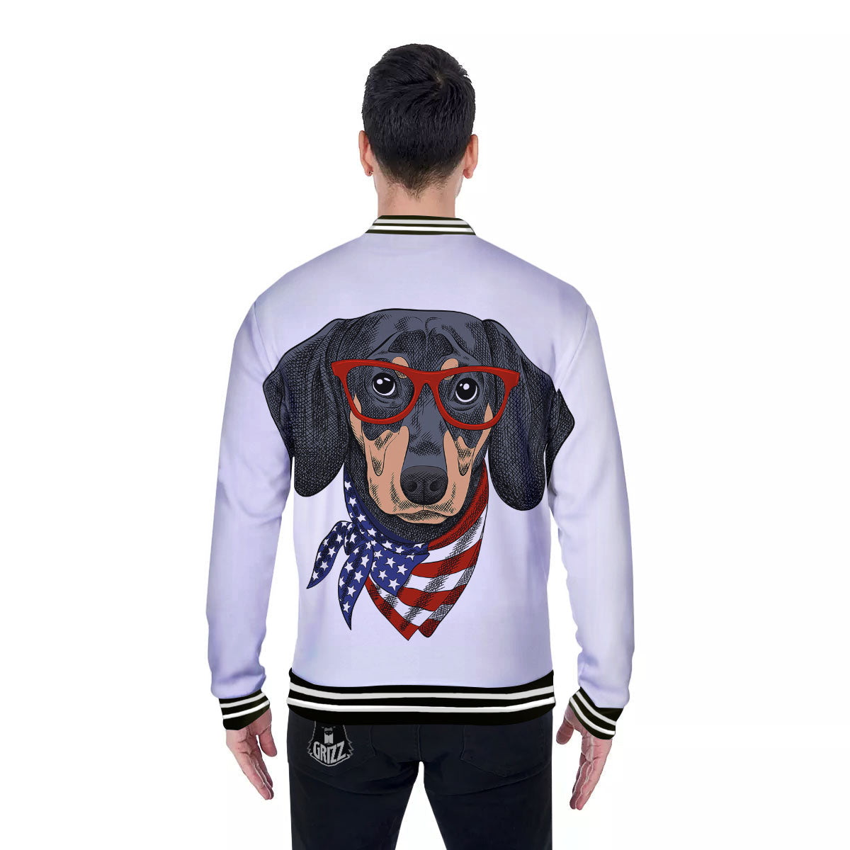 Dachshund Wearing Red Sunglasses Print Baseball Jacket-grizzshop