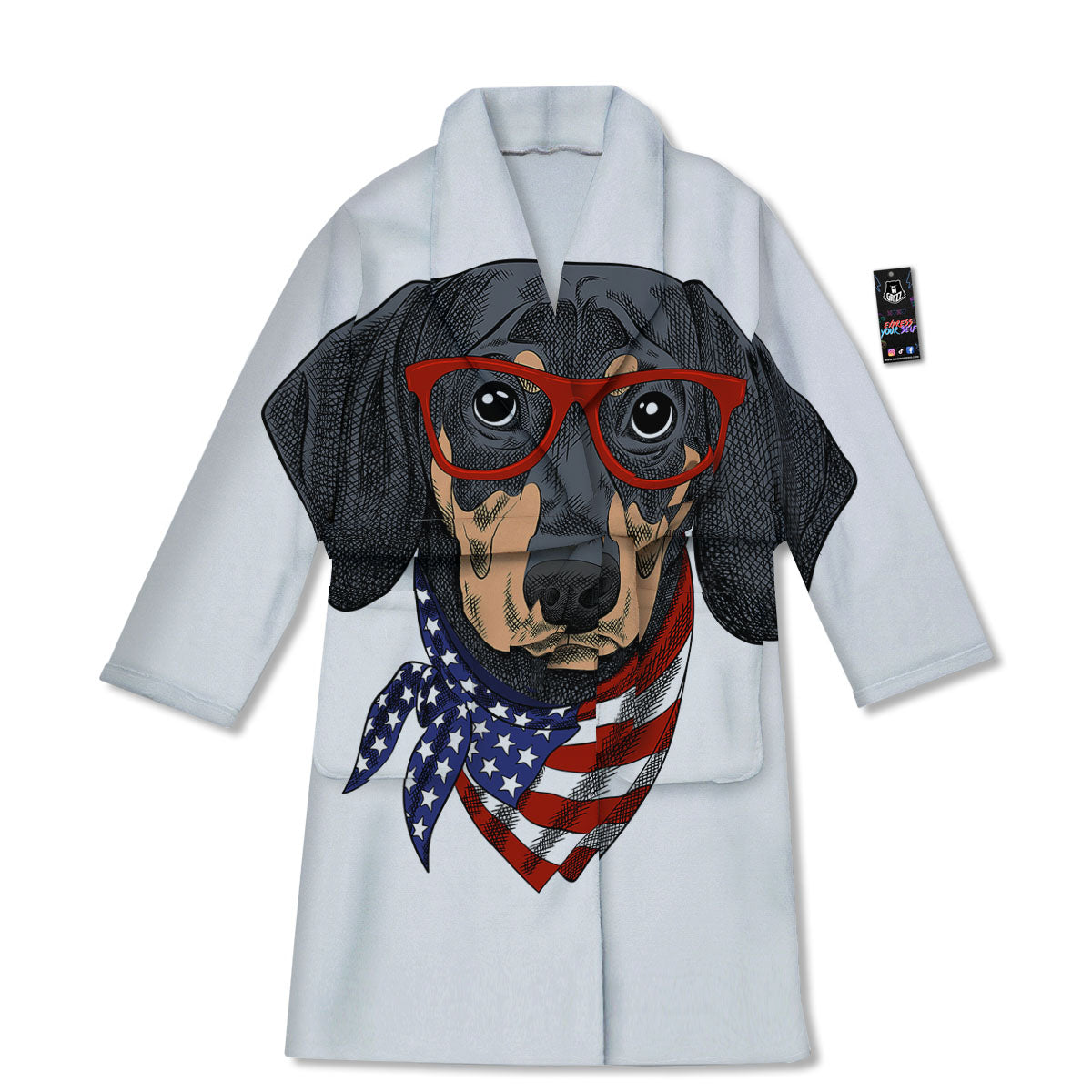 Dachshund Wearing Red Sunglasses Print Bathrobe-grizzshop