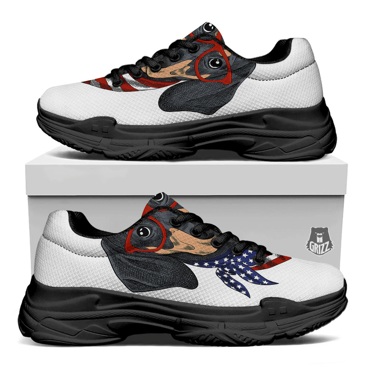 Dachshund Wearing Red Sunglasses Print Black Chunky Shoes-grizzshop