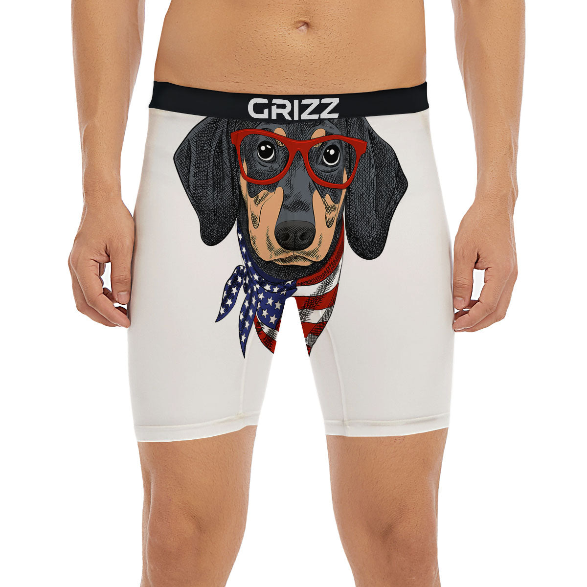 Dachshund Wearing Red Sunglasses Print Boxer Briefs-grizzshop