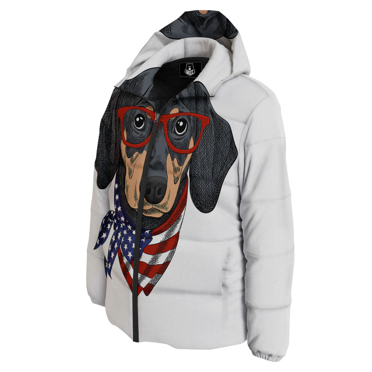 Dachshund Wearing Red Sunglasses Print Down Jacket-grizzshop