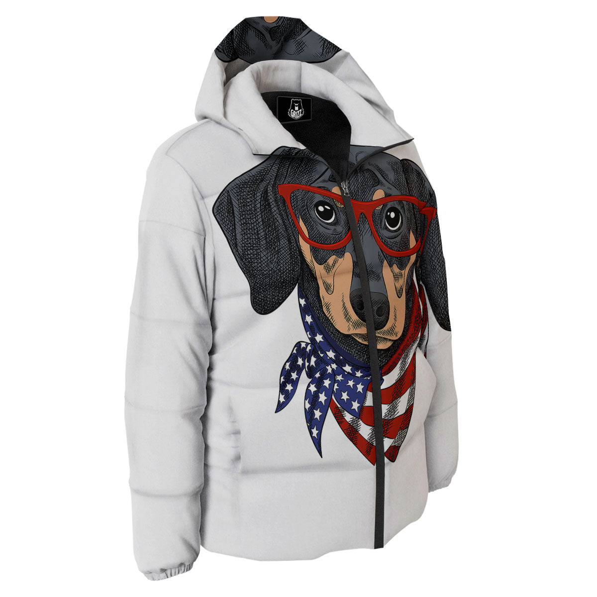 Dachshund Wearing Red Sunglasses Print Down Jacket-grizzshop
