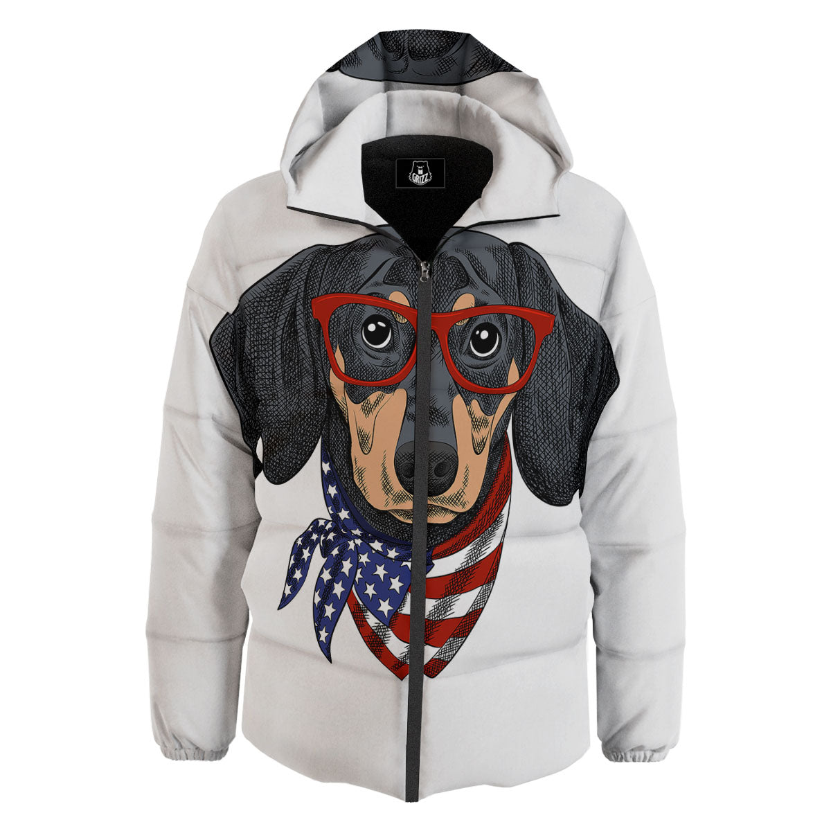 Dachshund Wearing Red Sunglasses Print Down Jacket-grizzshop
