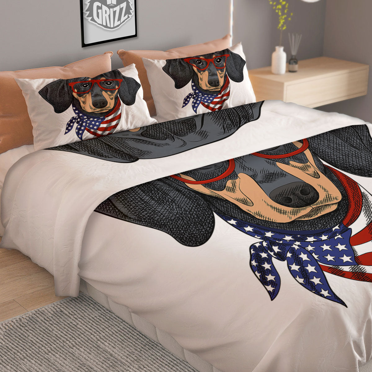 Dachshund Wearing Red Sunglasses Print Duvet Cover Bedding Set