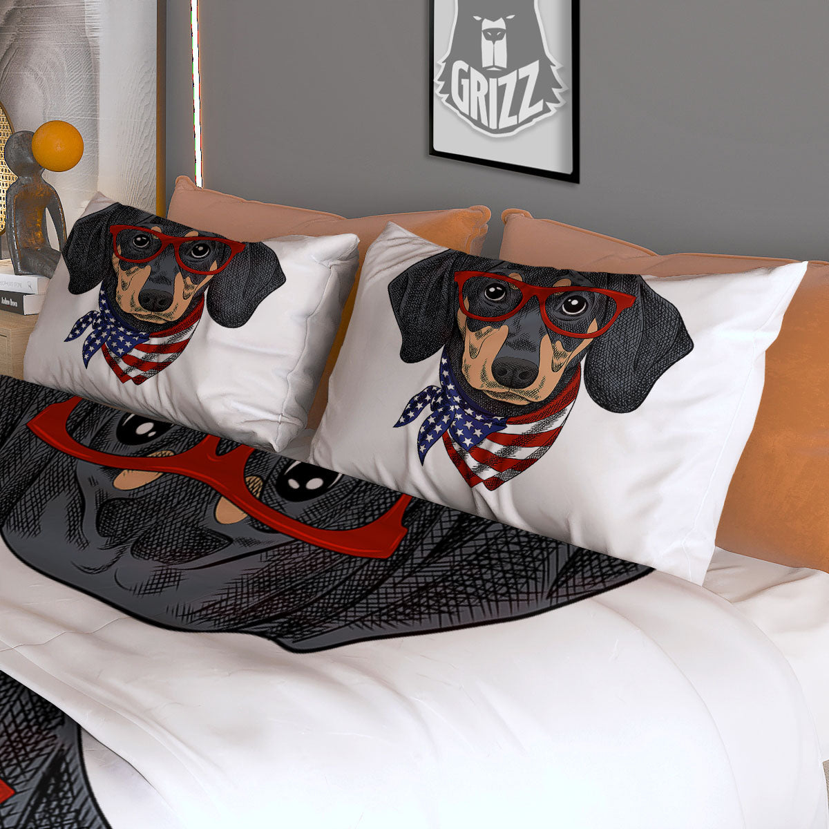 Dachshund Wearing Red Sunglasses Print Duvet Cover Bedding Set