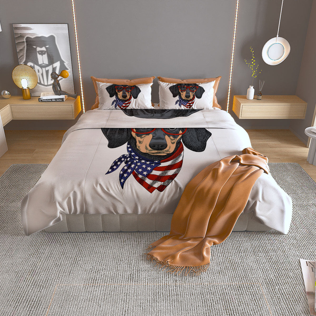 Dachshund Wearing Red Sunglasses Print Duvet Cover Bedding Set