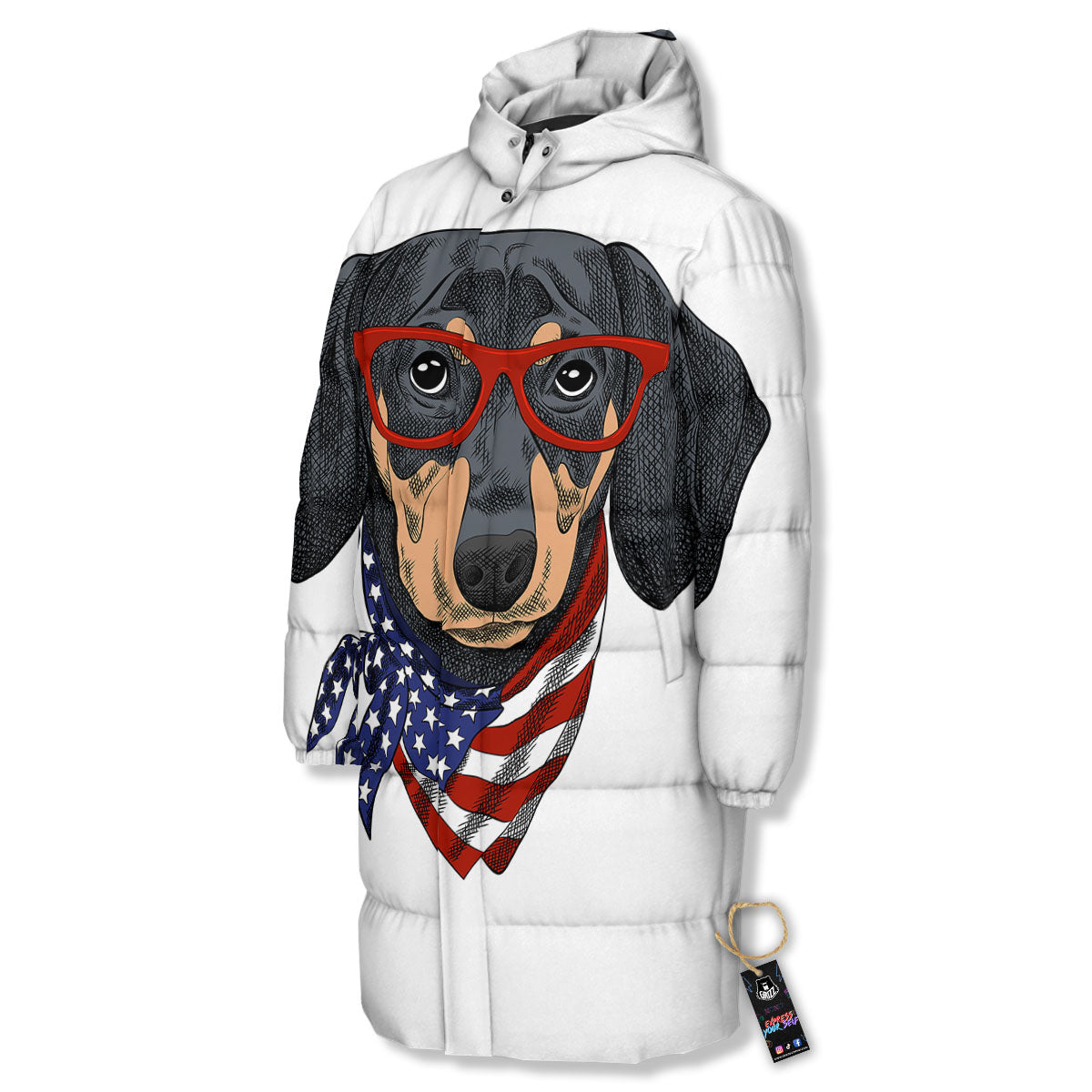 Dachshund Wearing Red Sunglasses Print Long Down Jacket-grizzshop