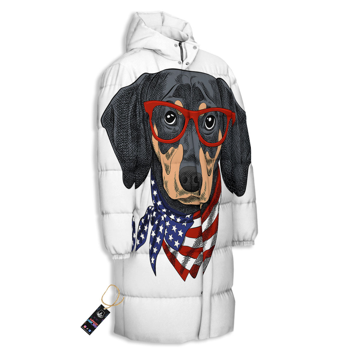 Dachshund Wearing Red Sunglasses Print Long Down Jacket-grizzshop