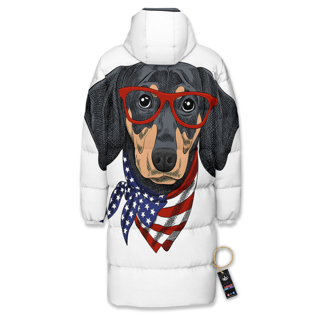 Dachshund Wearing Red Sunglasses Print Long Down Jacket-grizzshop